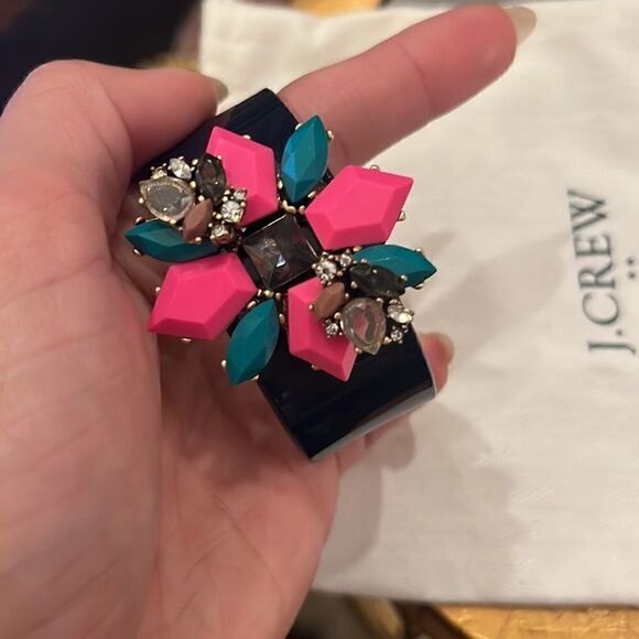J. Crew Black Acrylic Cuff Bracelet Encrusted with Colorful Rhinestones - Picture 4 of 4
